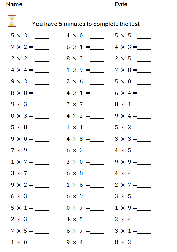 Times tables speed test